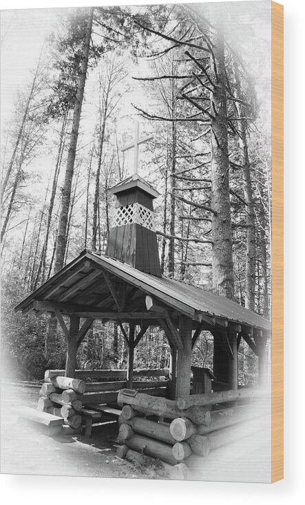 Black And White Wood Print featuring the photograph Chapel In The Woods Version One by Tikvah's Hope