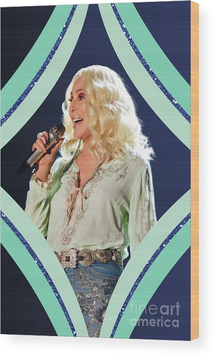 Cher Wood Print featuring the digital art Cher - Teal Diamond by Cher Style