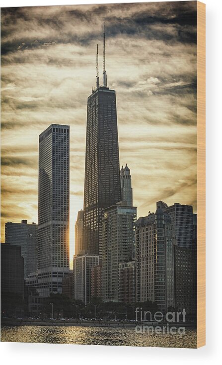 Chicago Wood Print featuring the photograph Chicago Sunset by Bruno Passigatti