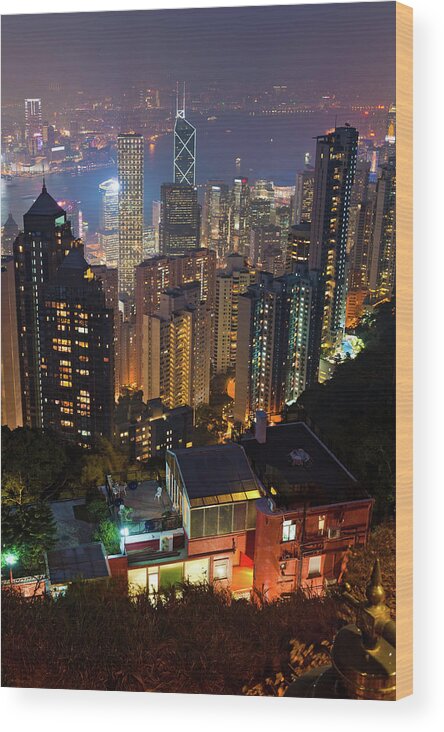 New Territories Wood Print featuring the photograph China Hong Kong Island Glittering High by Fotovoyager