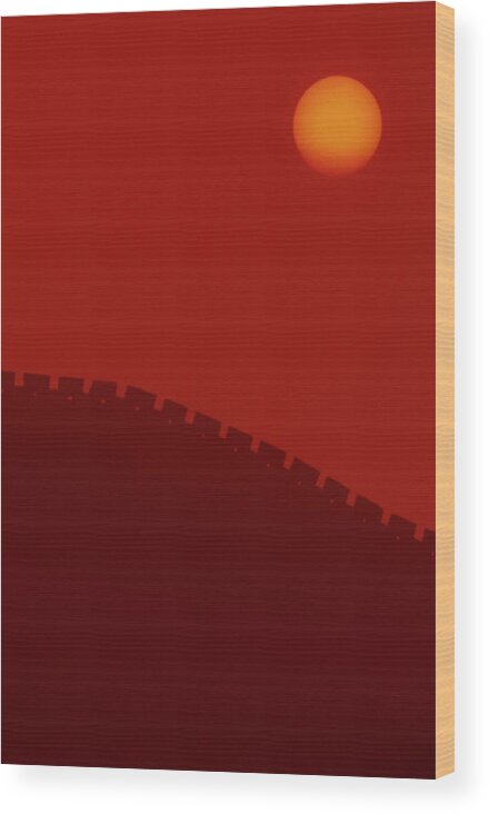Chinese Culture Wood Print featuring the photograph China, Silhouette Of Great Wall Of by Grant Faint