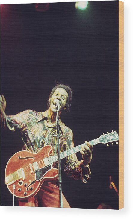 Singer Wood Print featuring the photograph Chuck Berry Performs On Stage by Andrew Putler