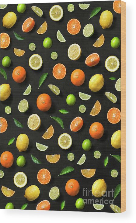 Vitamin C Wood Print featuring the photograph Citrus Fruits Pattern Background by Twomeows