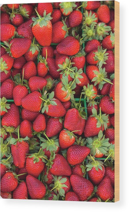 Heap Wood Print featuring the photograph Close Up Of Pile Of Strawberries by Juan Silva