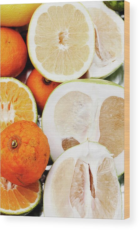 Copenhagen Wood Print featuring the photograph Close Up Sliced Citrus Fruits by Line Klein