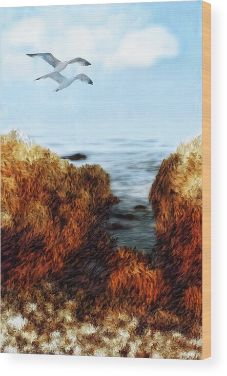 Blue Wood Print featuring the digital art Coastal Flight by Doreen Erhardt