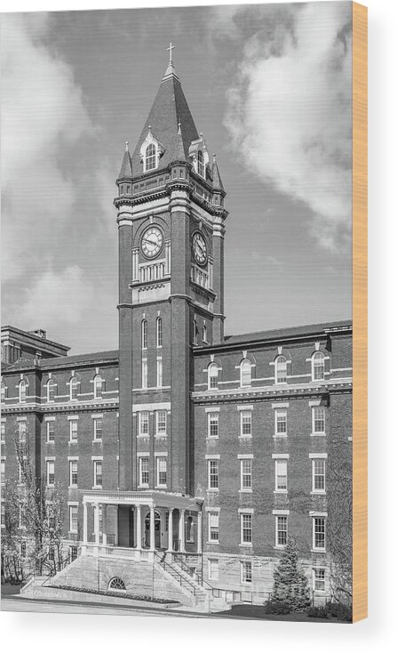 College Of The Holy Cross Wood Print featuring the photograph College of the Holy Cross O' Kane Hall Clock Tower by University Icons