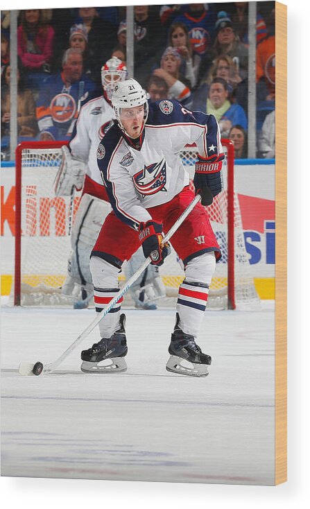 National Hockey League Wood Print featuring the photograph Columbus Blue Jackets V New York by Mike Stobe