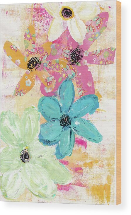 Cotton Candy Floral Wood Print featuring the painting Cotton Candy Floral by Kathleen Tennant