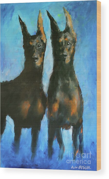Dogs Wood Print featuring the painting Doberman Family by Alan Metzger