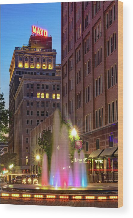 America Wood Print featuring the photograph Downtown Tulsa Architecture and Bartlett Square Fountain by Gregory Ballos