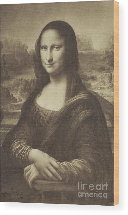 Mona Wood Print featuring the photograph Drawing Of The Mona Lisa By Millet 1854-55 Albumen Silver Print by Gustave Le Gray