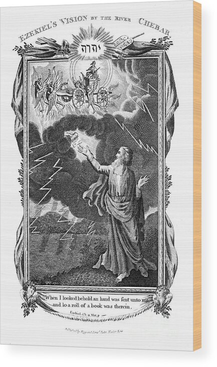 Engraving Wood Print featuring the drawing Ezekiels Vision Of A Chariot In The Sky by Print Collector