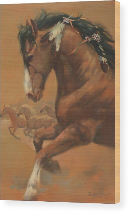 Western Art Wood Print featuring the painting Feathers by Carolyne Hawley