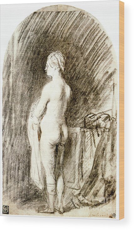 Shadow Wood Print featuring the drawing Female Nude, 17th Century. Artist by Print Collector