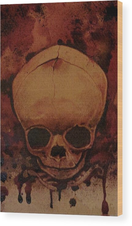 Ryan Almighty Wood Print featuring the painting Fetus Skeleton #2 by Ryan Almighty