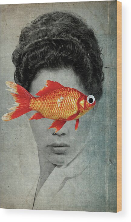 Goldfish Wood Print featuring the mixed media Fish Eye by Elo Marc