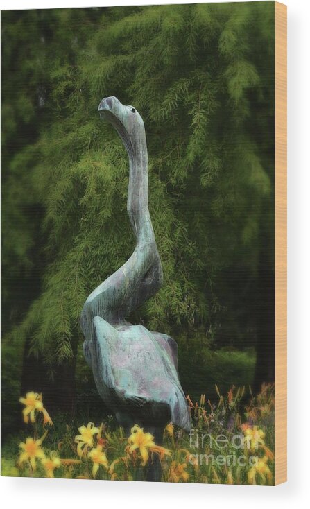 Planten Un Blomen Wood Print featuring the photograph Flamingo with Daylilies by Yvonne Johnstone