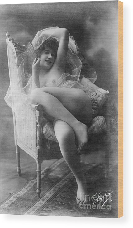French Vintage Nude Women Porn - French Nude Postcard Wood Print by Bettmann - Photos.com