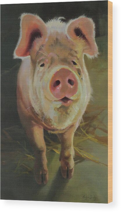 Farm Animals Wood Print featuring the painting Fritz Hog by Carolyne Hawley