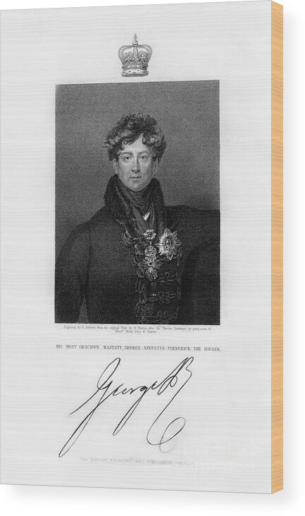 Crown Wood Print featuring the drawing George Iv, King Of The United Kingdom by Print Collector