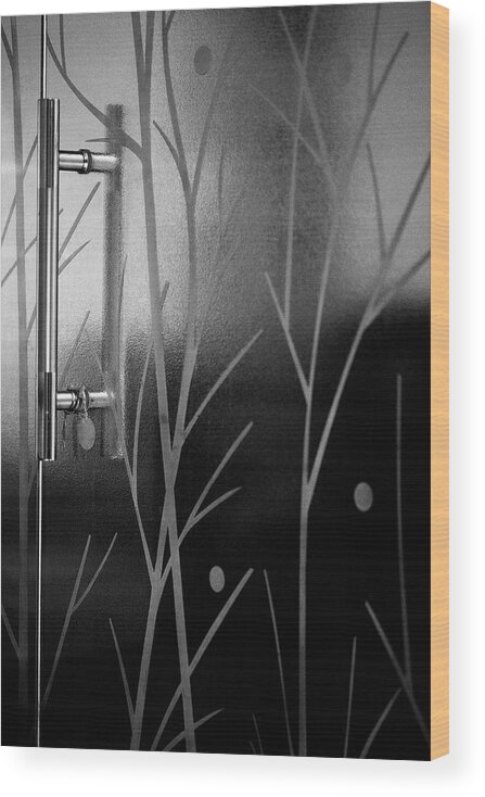 Minimalism Wood Print featuring the photograph Glass Door in Black and White by Prakash Ghai