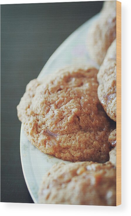 Black Background Wood Print featuring the photograph Glazed Apple Cider Cookies by Image(s) By Sara Lynn Paige