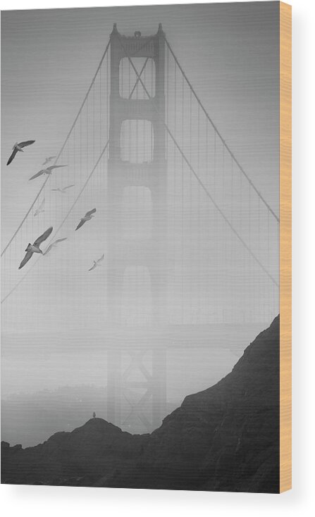 Golden Gate Pier And Birds Ii
San Francisco Wood Print featuring the photograph Golden Gate Pier And Birds II by Moises Levy