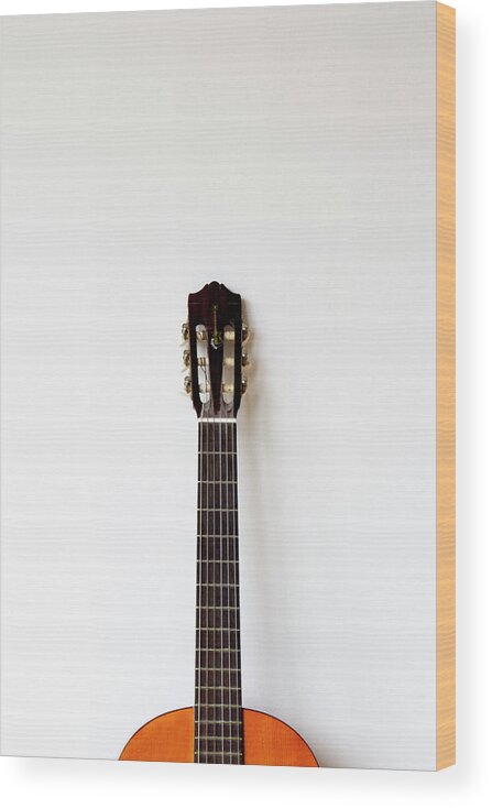 White Background Wood Print featuring the photograph Guitar Neck by Christoph Hetzmannseder