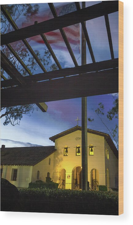 San Luis Obispo Wood Print featuring the photograph Half Staff at the SLO Mission by Mike Long