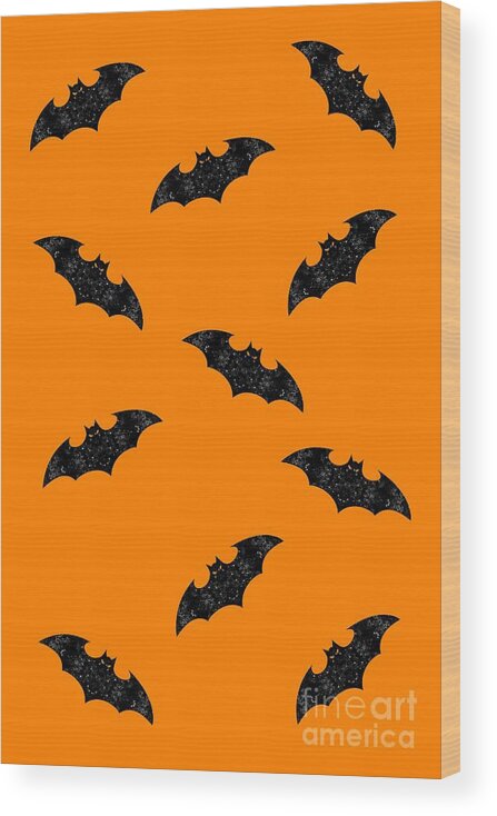 Halloween Wood Print featuring the mixed media Halloween Bats In Flight by Rachel Hannah