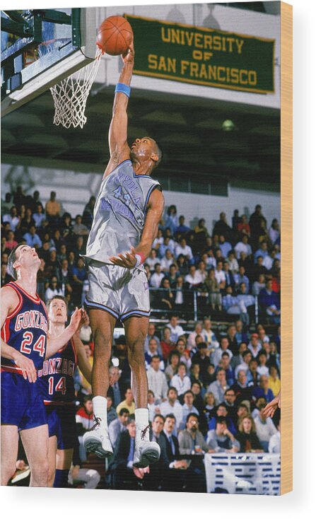 1980-1989 Wood Print featuring the photograph Hank Gathers - Loyola Marymount Lions by Stephen Dunn