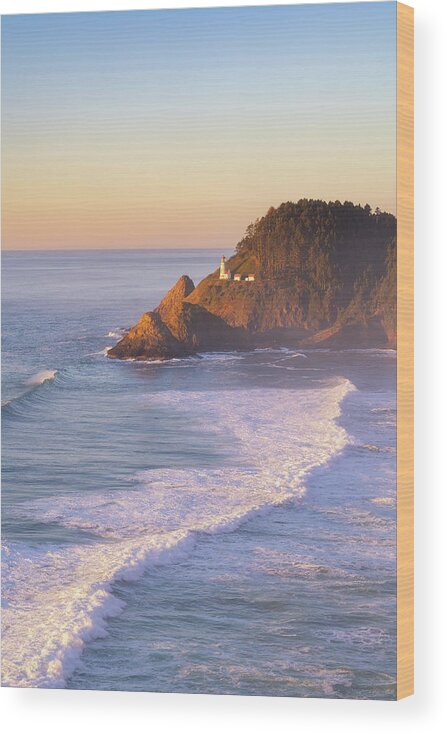 Sunset Wood Print featuring the photograph Heceta Light by Darren White