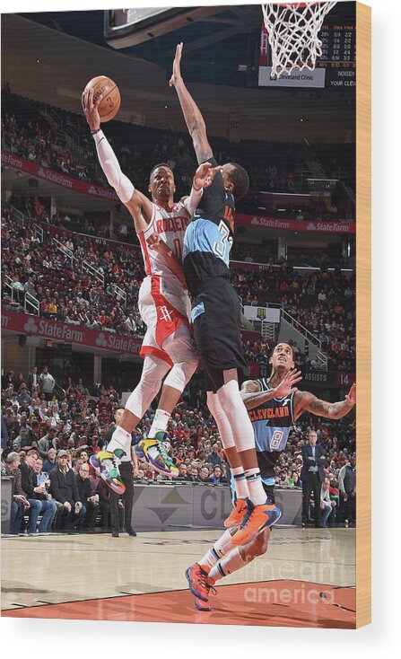 Russell Westbrook Wood Print featuring the photograph Houston Rockets V Cleveland Cavaliers by David Liam Kyle