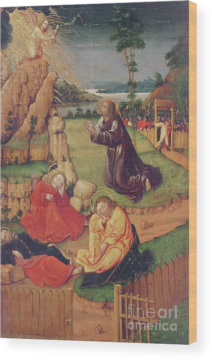 Angel Wood Print featuring the painting Jesus In The Garden Of Olives, From Scenes From The Life Of Christ by Anton Henkel