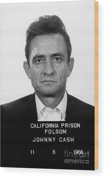 Johnny Cash Wood Print featuring the photograph Johnny Cash Mugshot No Border by Jon Neidert