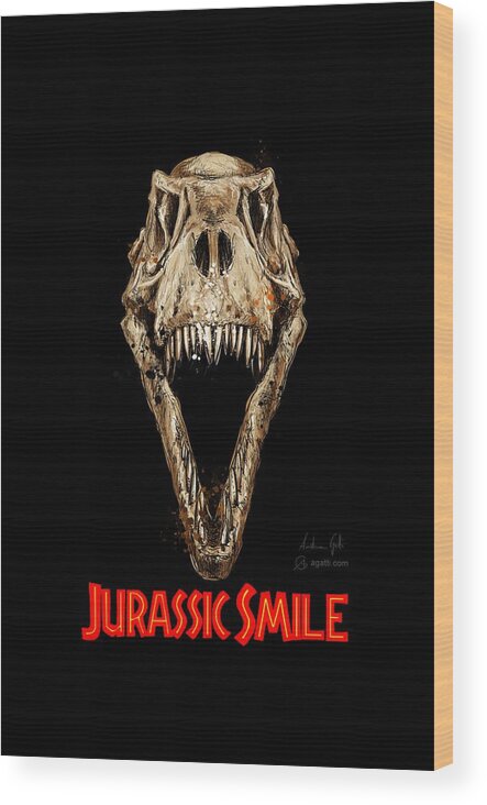 Sci-fi Wood Print featuring the digital art Jurassic Smile red by Andrea Gatti