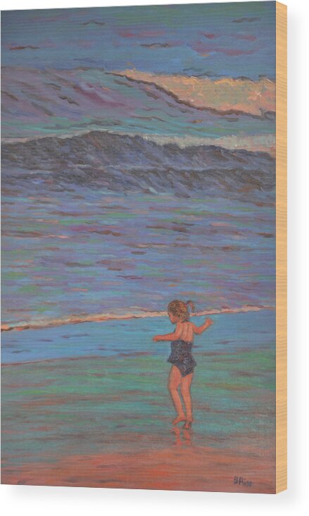 La Jolla Wood Print featuring the painting La Jolla Beach Girl by Beth Riso