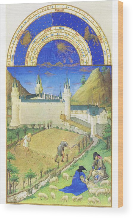 Middle Ages Wood Print featuring the painting Le Tres riches heures du Duc de Berry - July by Limbourg brothers