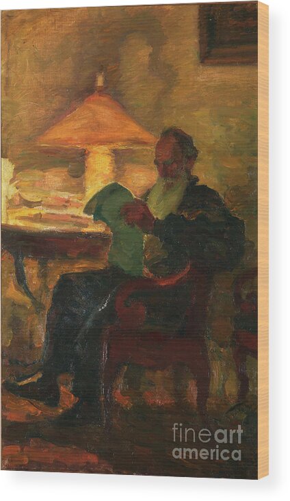 Oil Painting Wood Print featuring the drawing Leo Tolstoy With A Newspaper, 1901 by Heritage Images