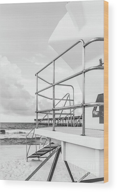 America Wood Print featuring the photograph Lifeguard Tower 4 Pensacola Beach Black and White Photo by Paul Velgos