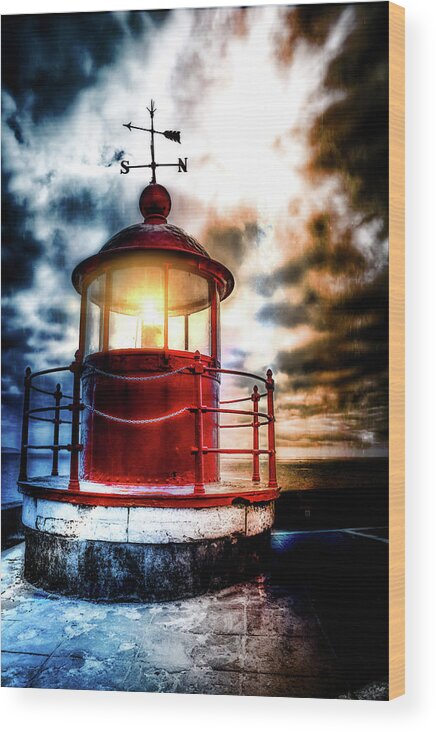 Farol Wood Print featuring the photograph Lighthouse on a stormy sky by Micah Offman