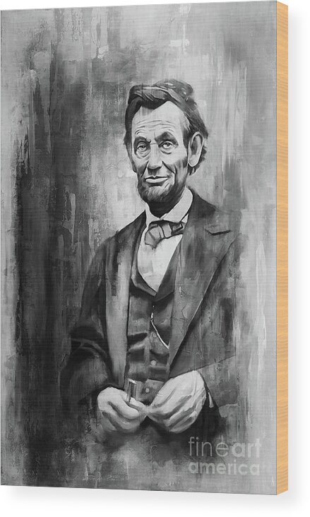 American Wood Print featuring the painting Lincoln black and white portrait by Gull G