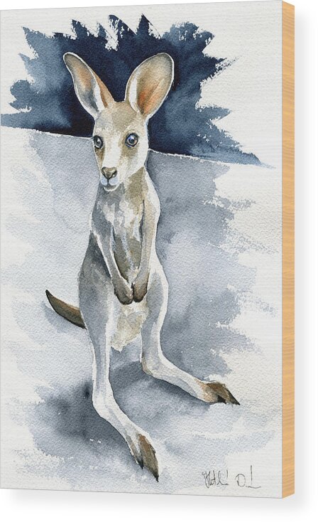 Kangaroo Wood Print featuring the painting Little Kangaroo by Dora Hathazi Mendes