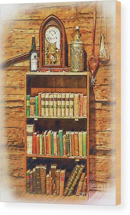 Sharlot-hall Wood Print featuring the digital art Log Cabin Book Case Sketched by Kirt Tisdale
