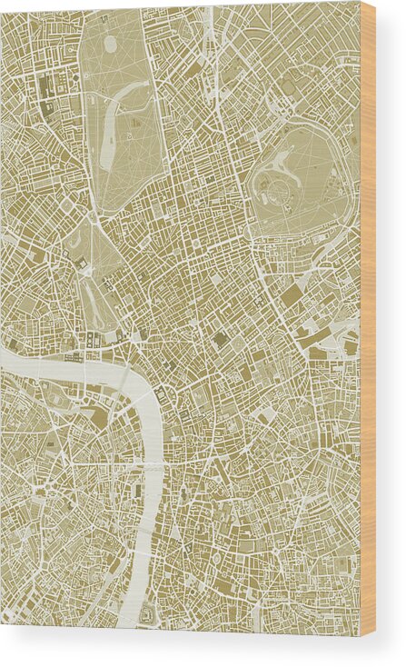 Map Wood Print featuring the digital art London map gold by Jasone Ayerbe- Javier R Recco