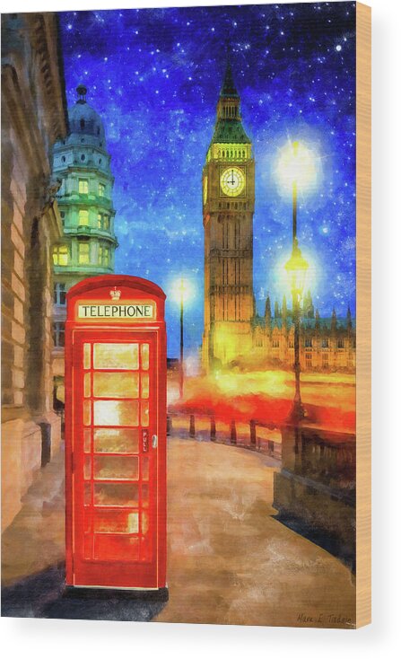 Phone Wood Print featuring the mixed media London Under The Stars by Mark Tisdale