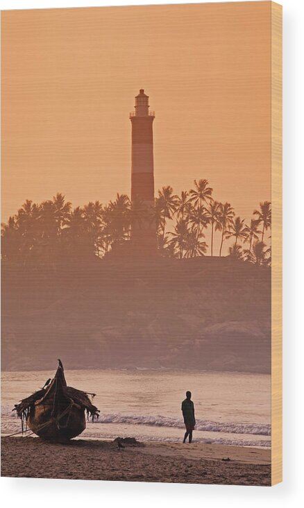 People Wood Print featuring the photograph Lone Person Walking Along Lighthouse by Anders Blomqvist