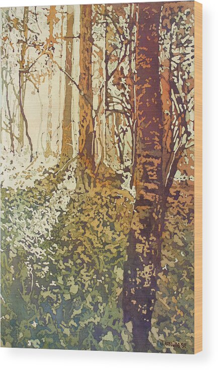 Forest Wood Print featuring the painting Looking Up Towards Home by Jenny Armitage