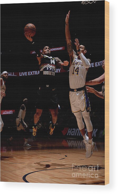 Nba Pro Basketball Wood Print featuring the photograph Los Angeles Lakers V Denver Nuggets by Bart Young
